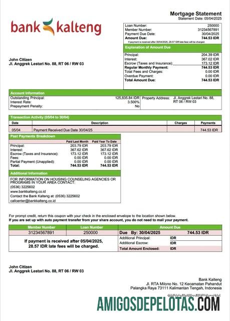 realista Modelo Word e PDF de declaração de hipoteca do Banco da Indonésia Kalteng